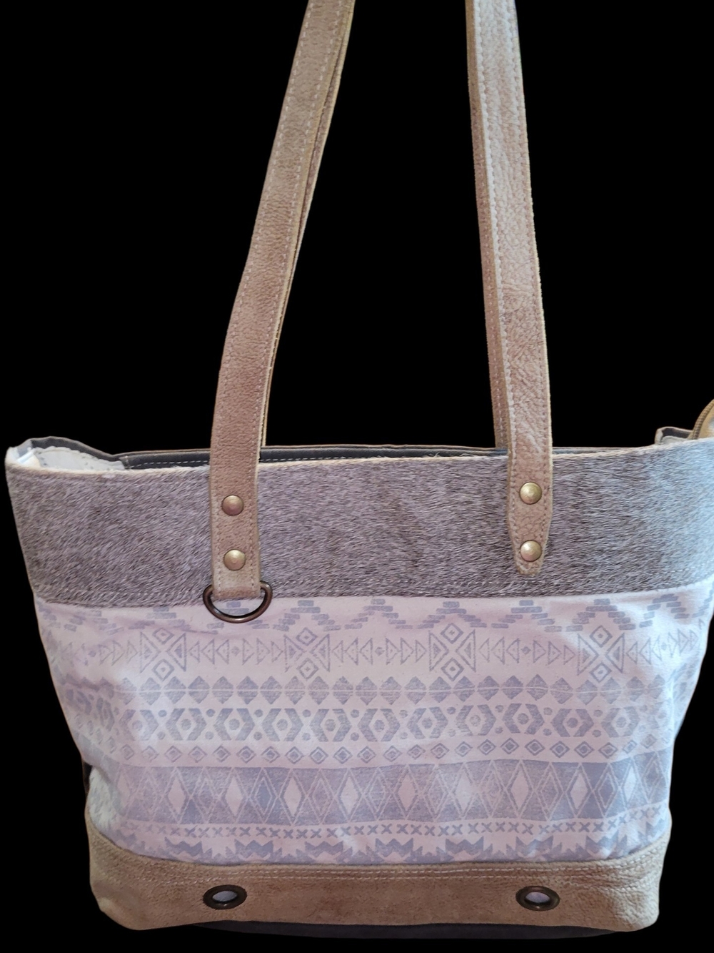 Myra Patterned Tote Bag with Leather Straps